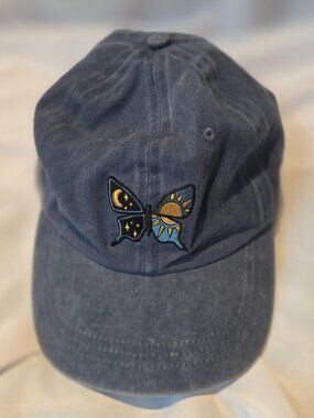 Wild Fable Washed Navy Hat — Sun & Moon Butterfly Embroidery